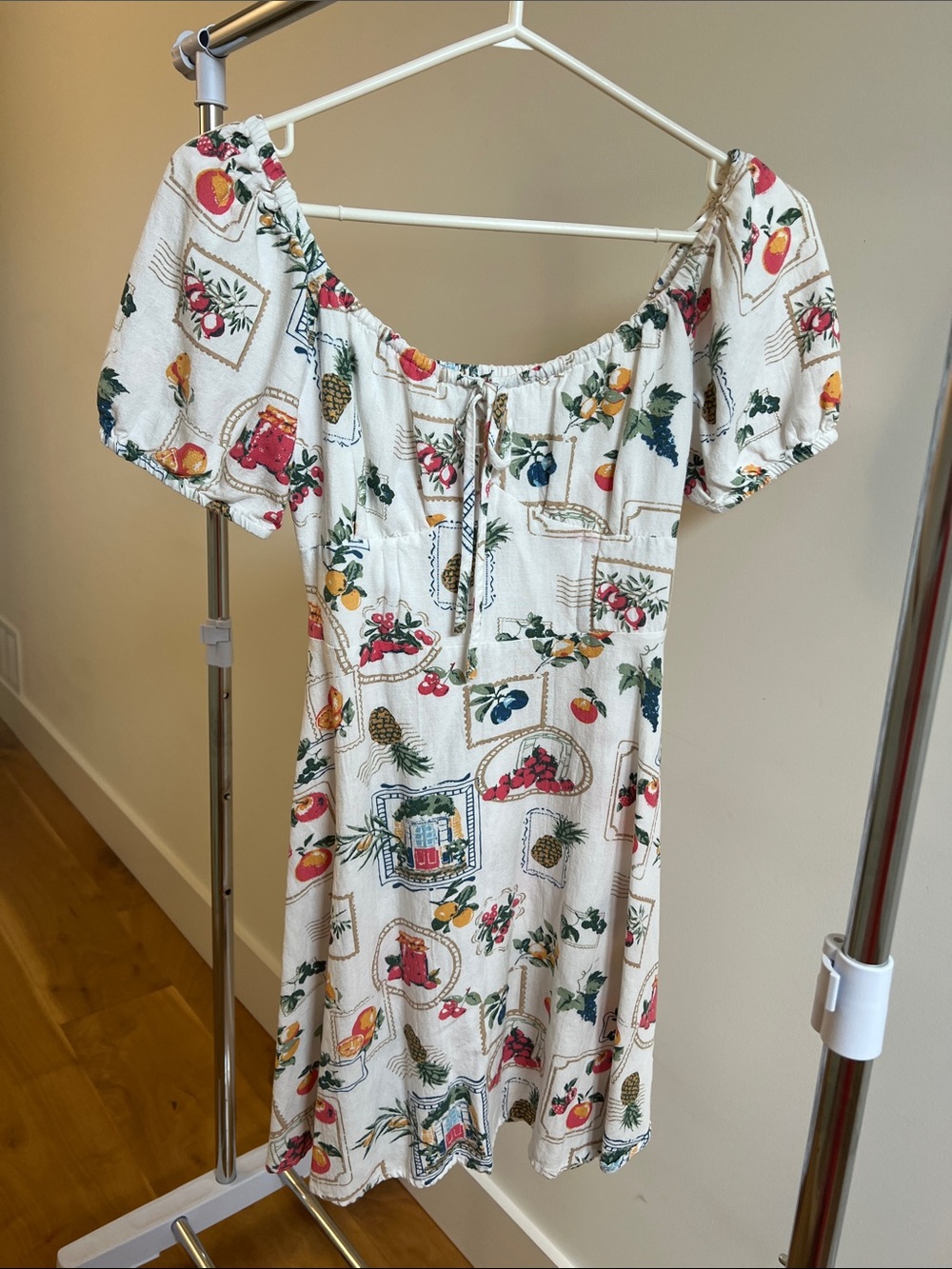 Japna White Mini Dress with Fruit & Floral Print